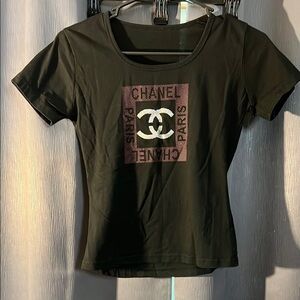CHANEL Green Fitted Short Sleeve T-Shirt